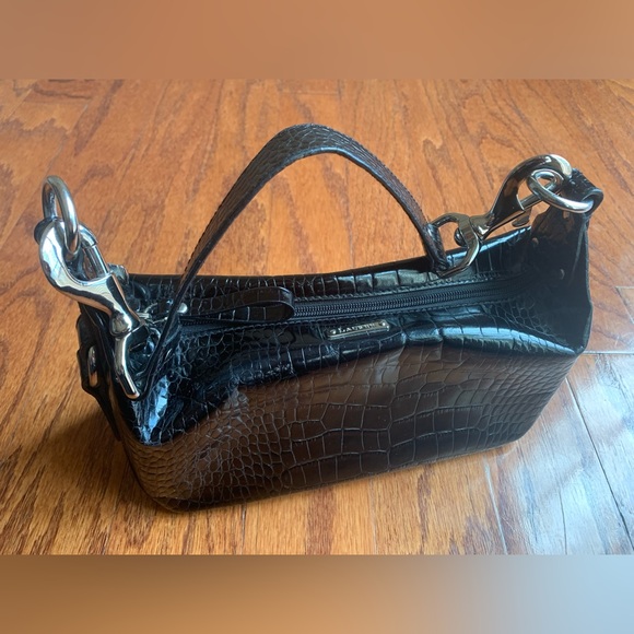 RALPH LAUREN Faux Croc Embossed Baguette Bag Mini Black - Picture 1 of 4